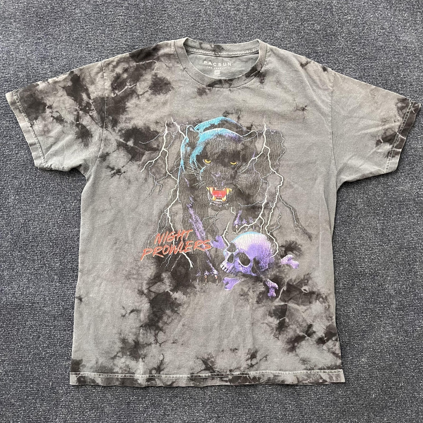 Pacsun Mens Medium Gray Night Prowlers Panther Skull Graphic Tee T-Shirt